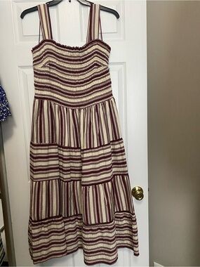 Terra & Sky Cream and Burgundy Striped Maxi Sundress New W/Tags